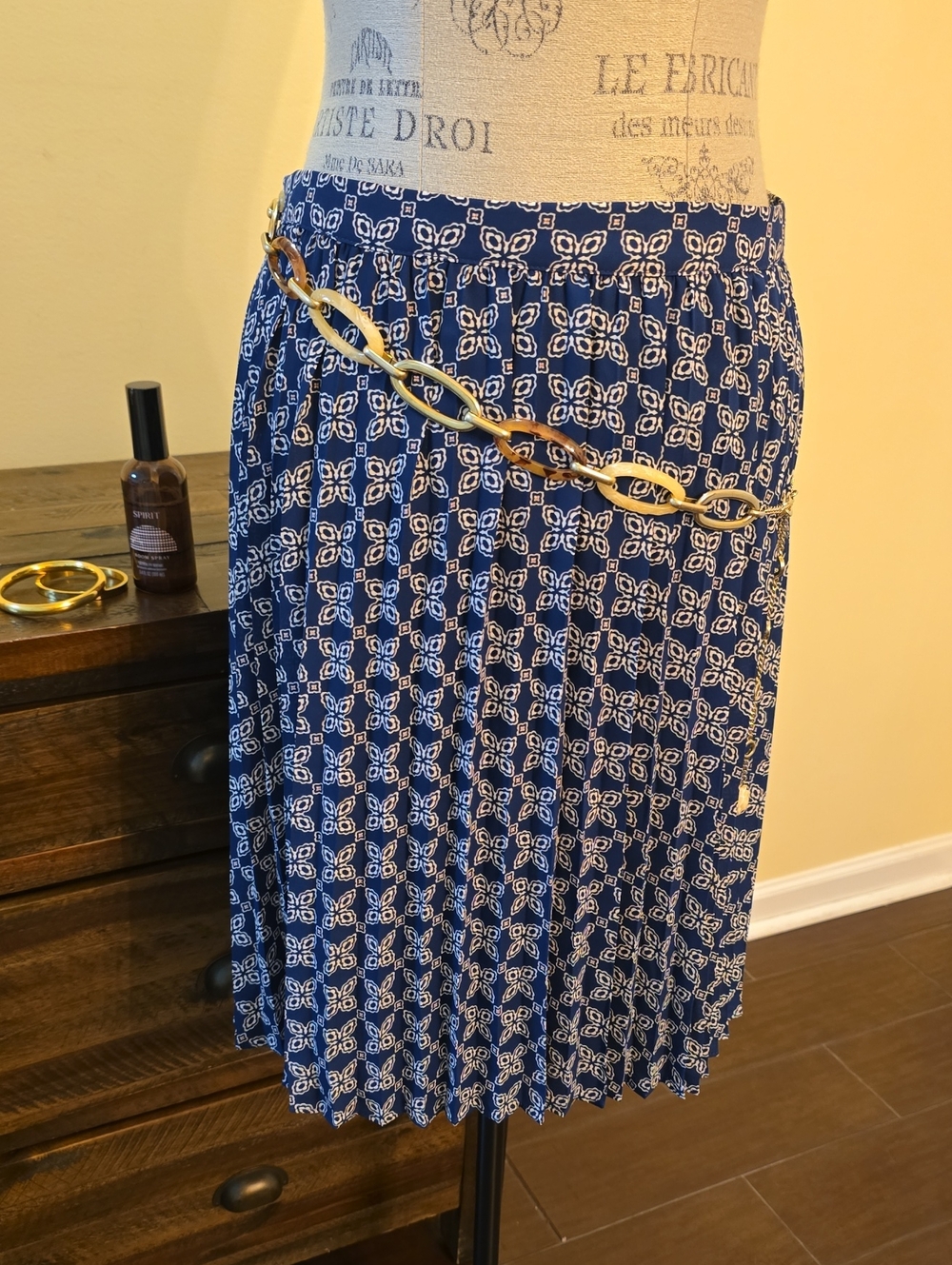 NWT J. Crew Navy and White Pleated Geometric-Print Midi Skirt